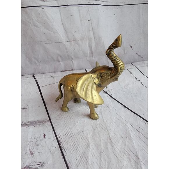Vtg Brass Elephant Statue Figurine Trunk's Up - Picture 4 of 8